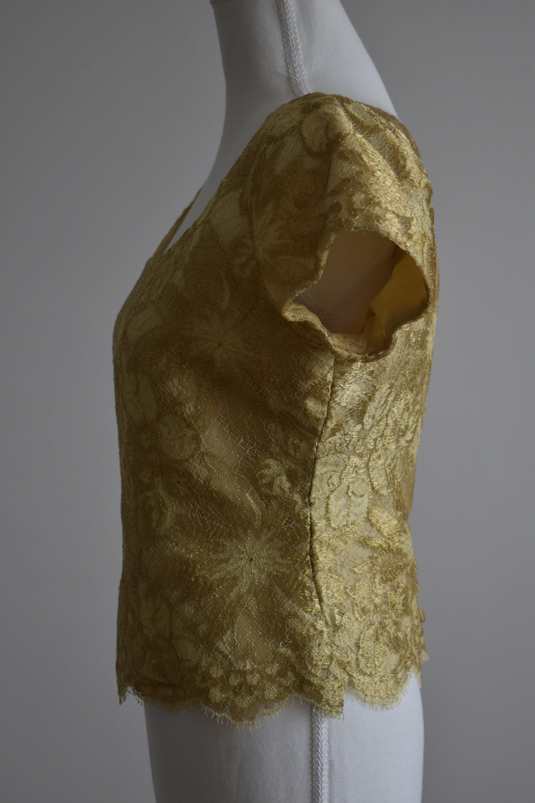 Vintage 1990s Gold Lace Button-Back Top
