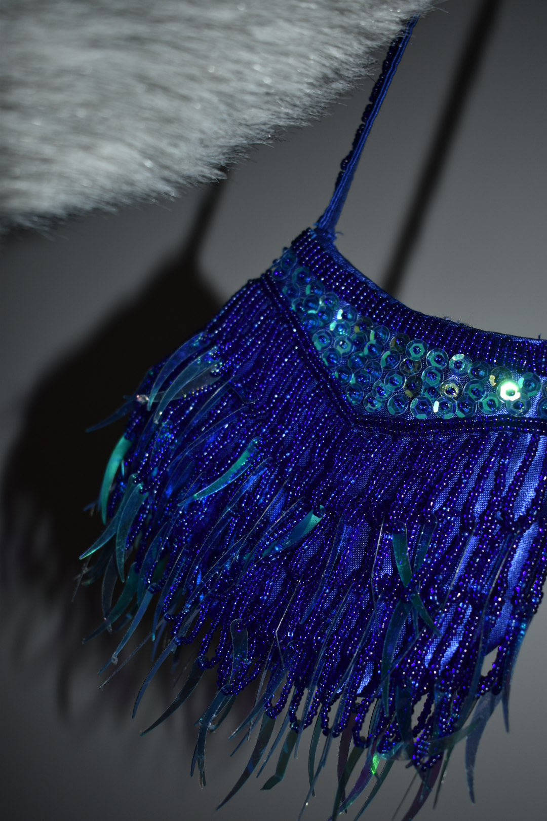 Vintage Y2K Electric Blue Beaded Fringe Mini Evening Bag
