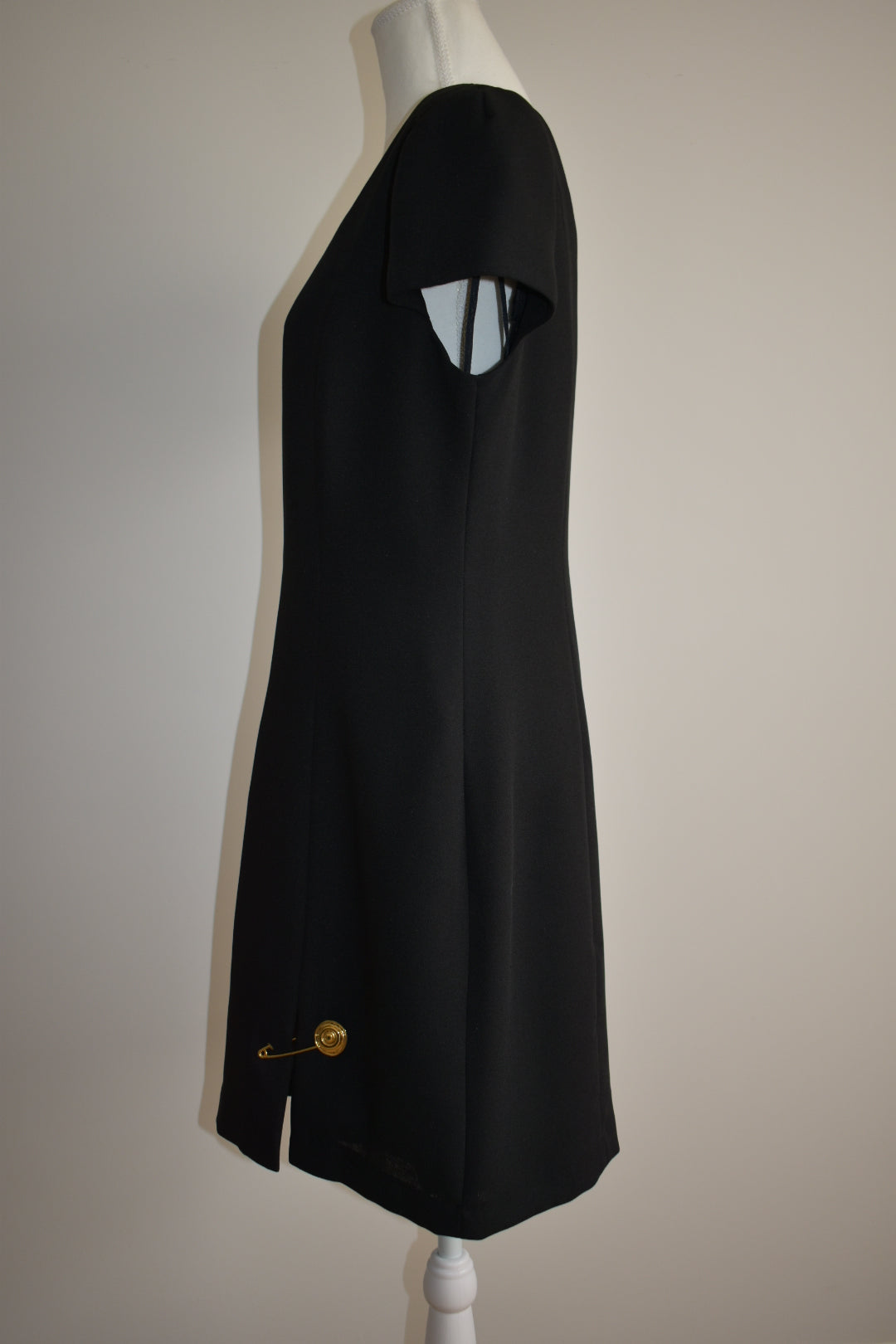 Vintage 1980s Gold Pin Black Dress