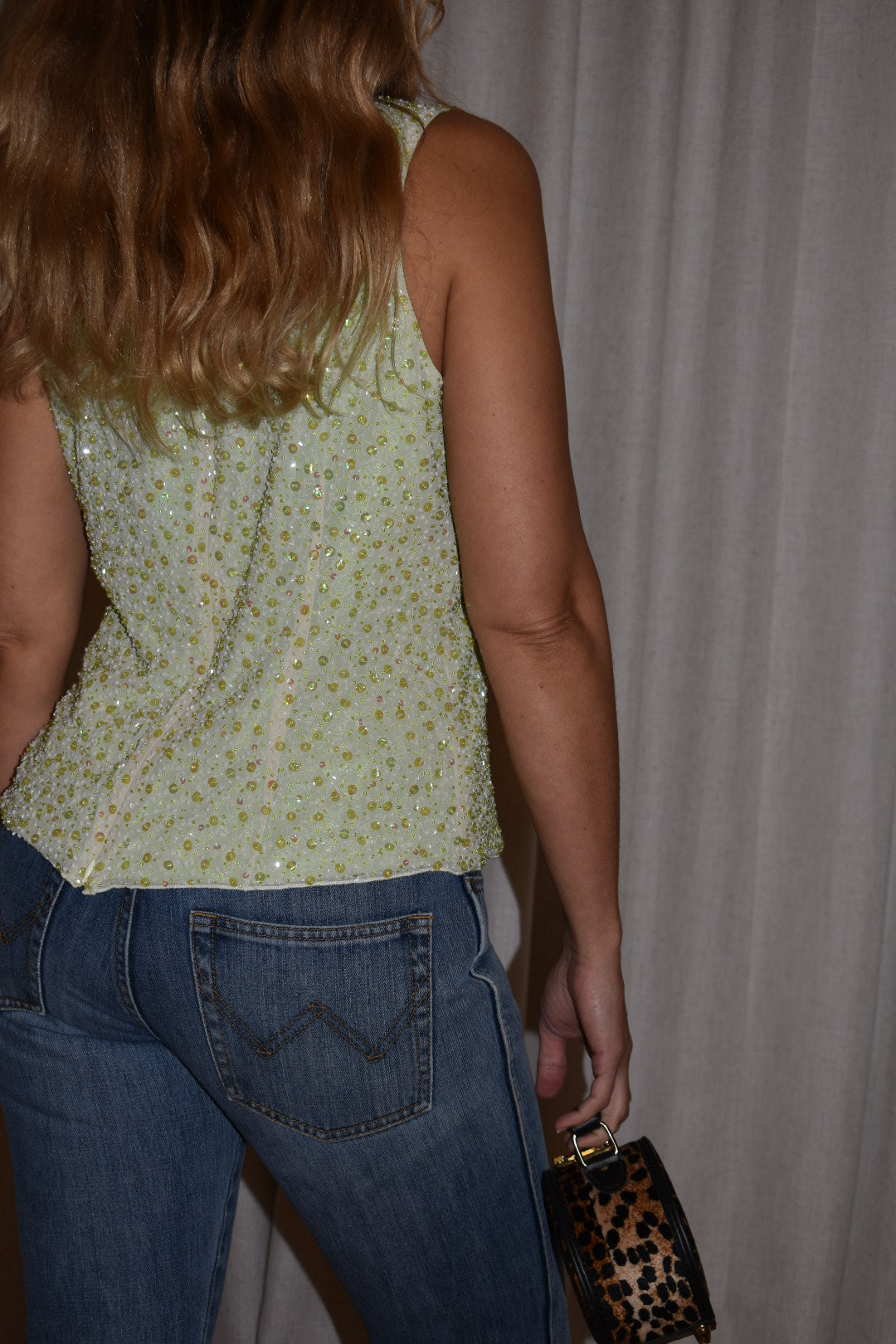 Vintage 2000s Chartreuse Sequin Tank