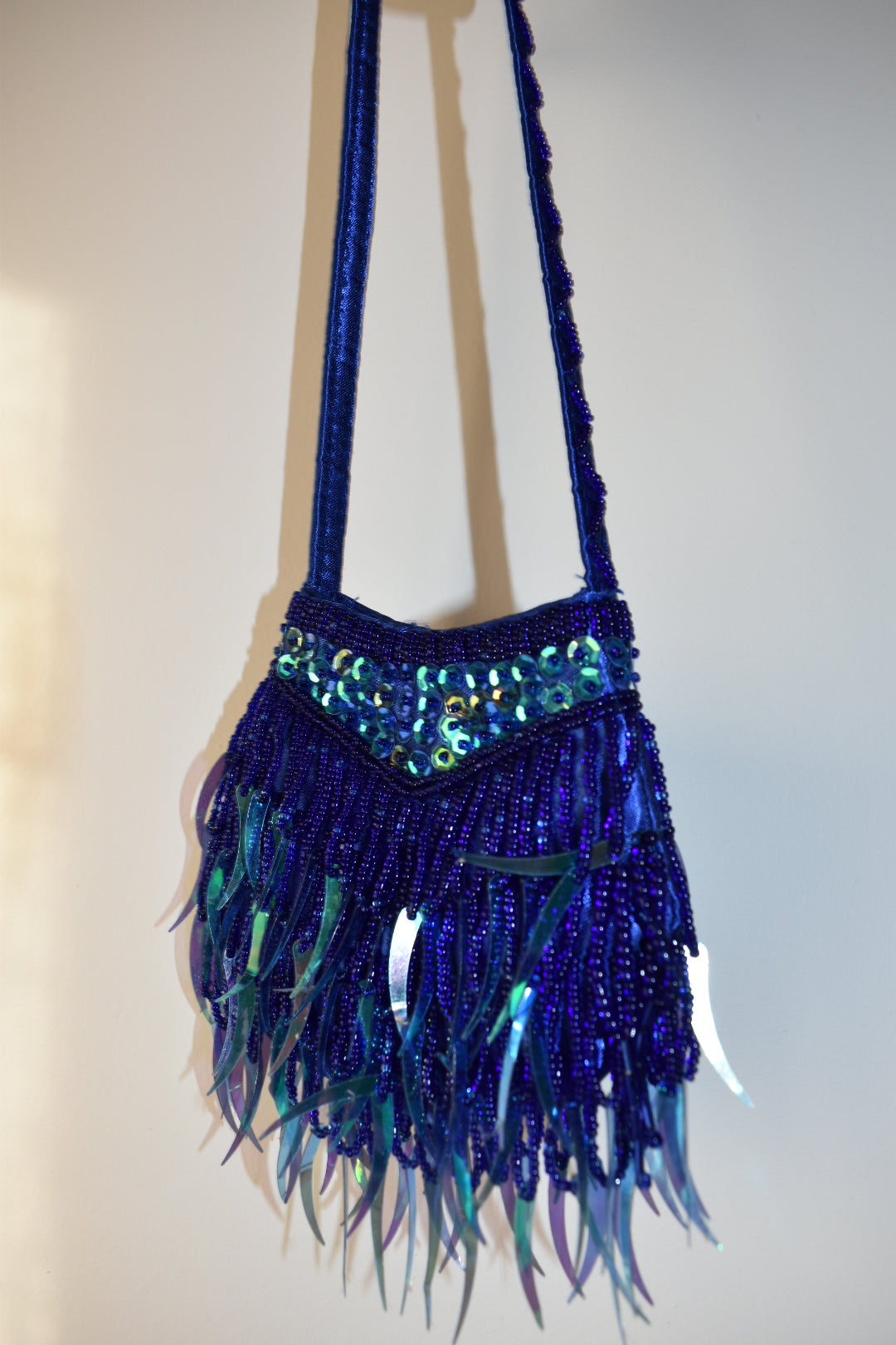 Vintage Y2K Electric Blue Beaded Fringe Mini Evening Bag