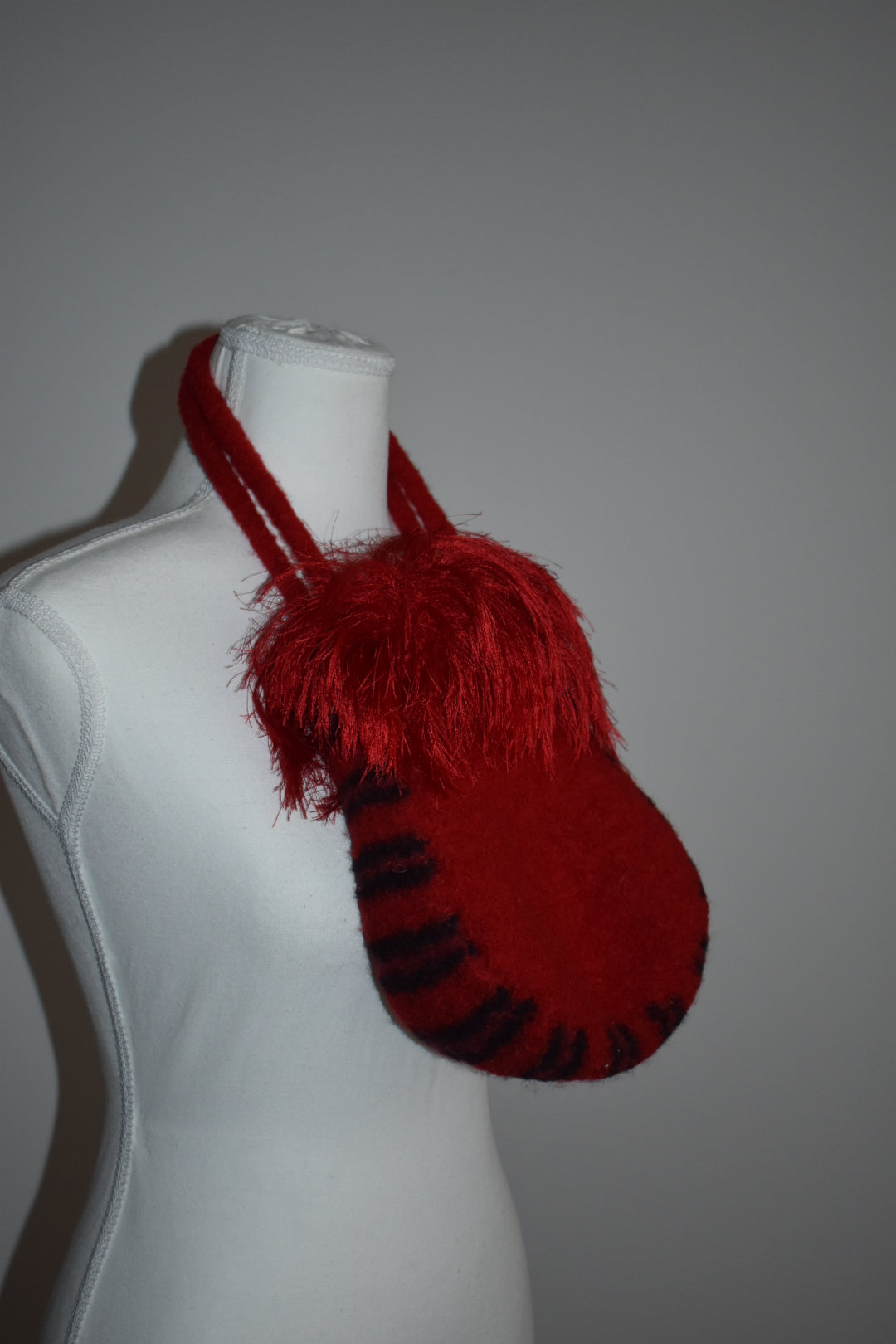 Vintage Y2K Red Felted Wool Fringe Bucket Bag