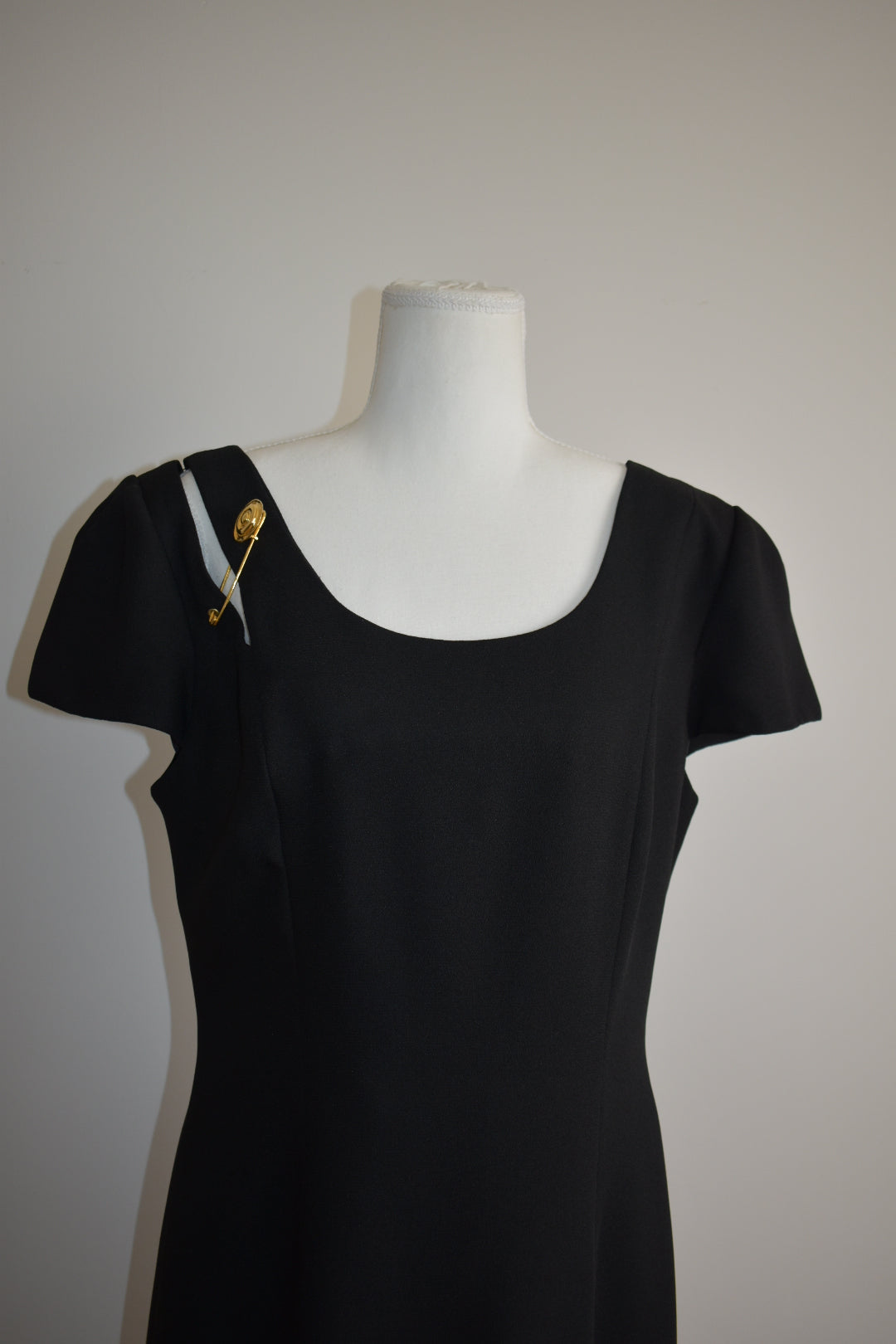 Vintage 1980s Gold Pin Black Dress