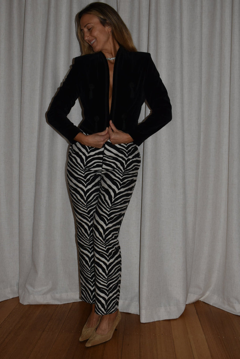 Vintage 2000s Carla Zampatti Zebra Print Structured Straight Leg Trousers