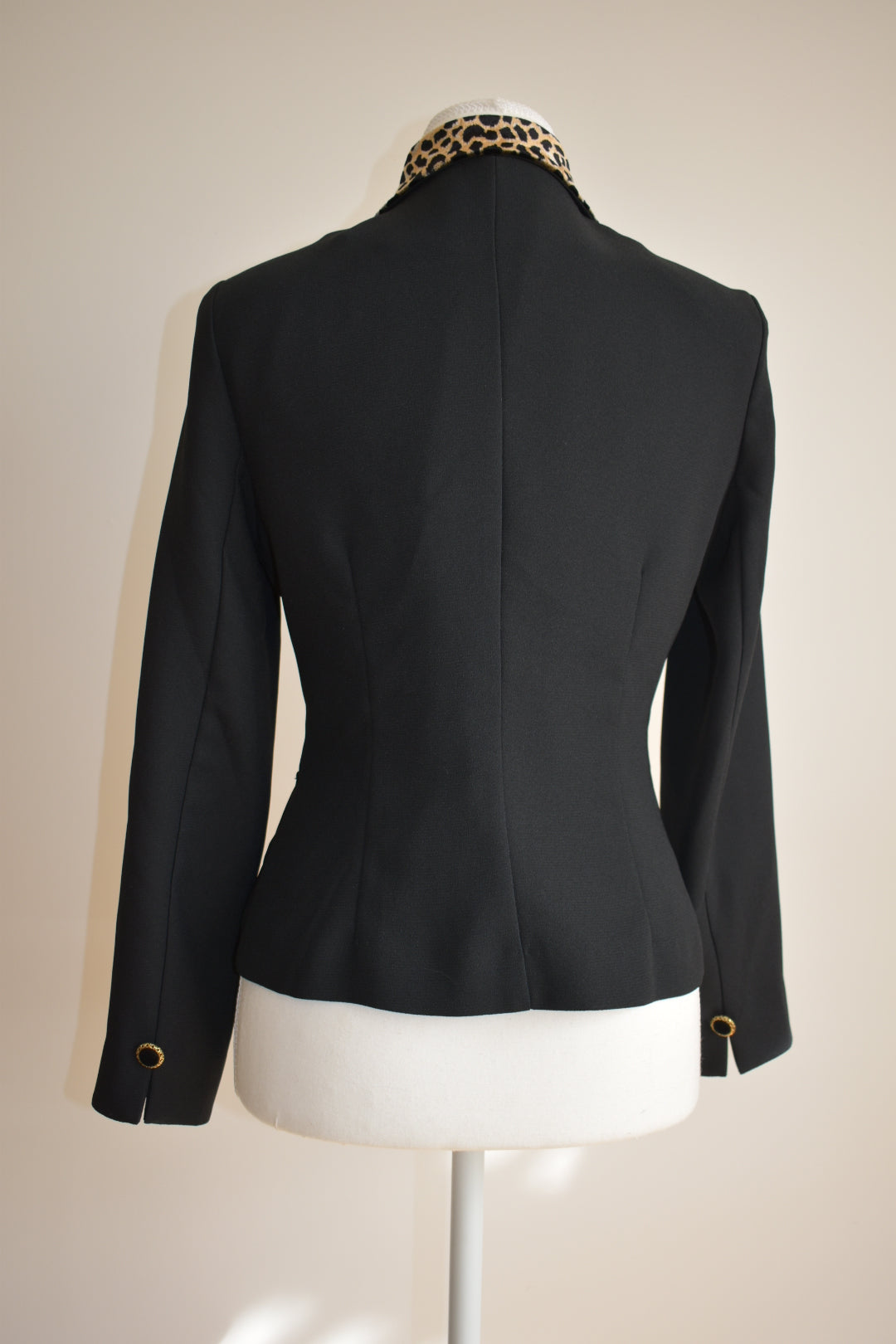 Vintage 1990s Black Tailored Jacket with Leopard Collar