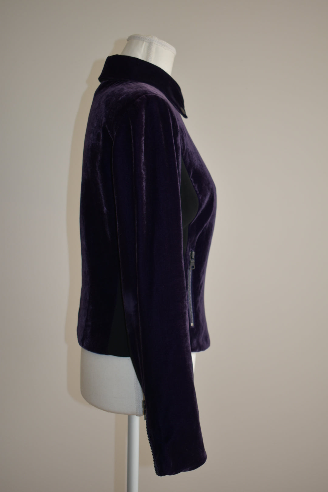 Vintage Armani Exchange Purple Silk Velvet Moto Jacket