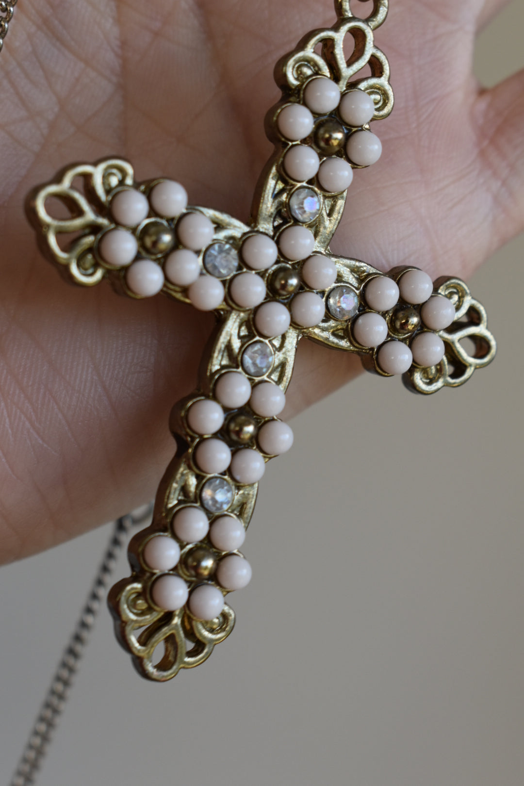 Vintage Gold-Tone Floral Cross Pendant Necklace
