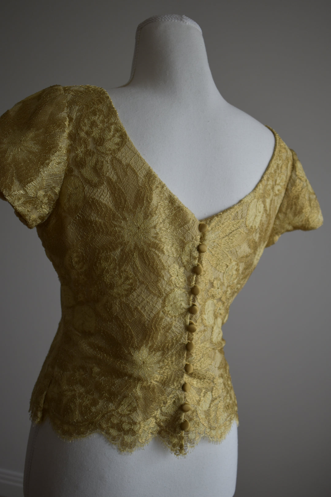 Vintage 1990s Gold Lace Button-Back Top
