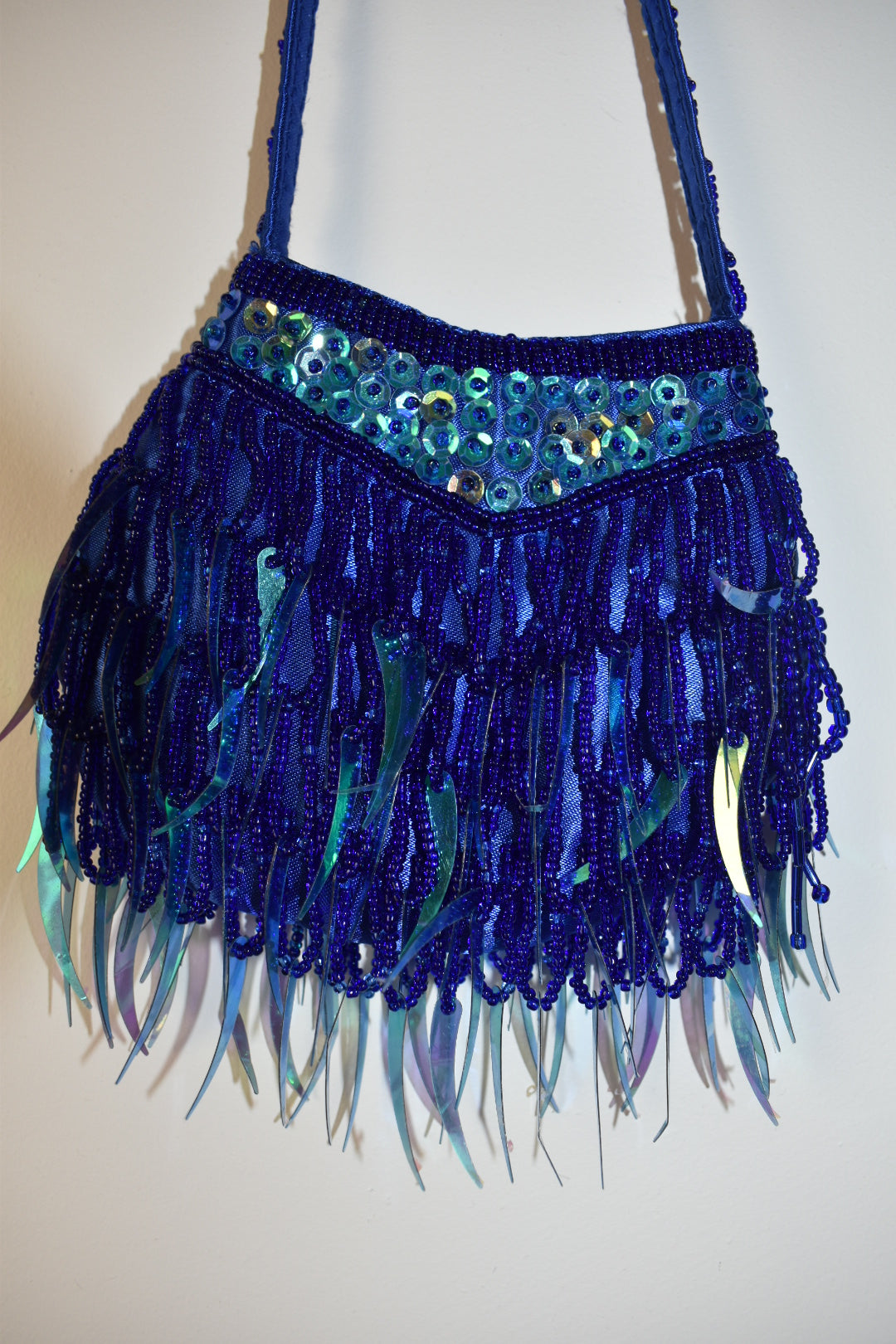 Vintage Y2K Electric Blue Beaded Fringe Mini Evening Bag
