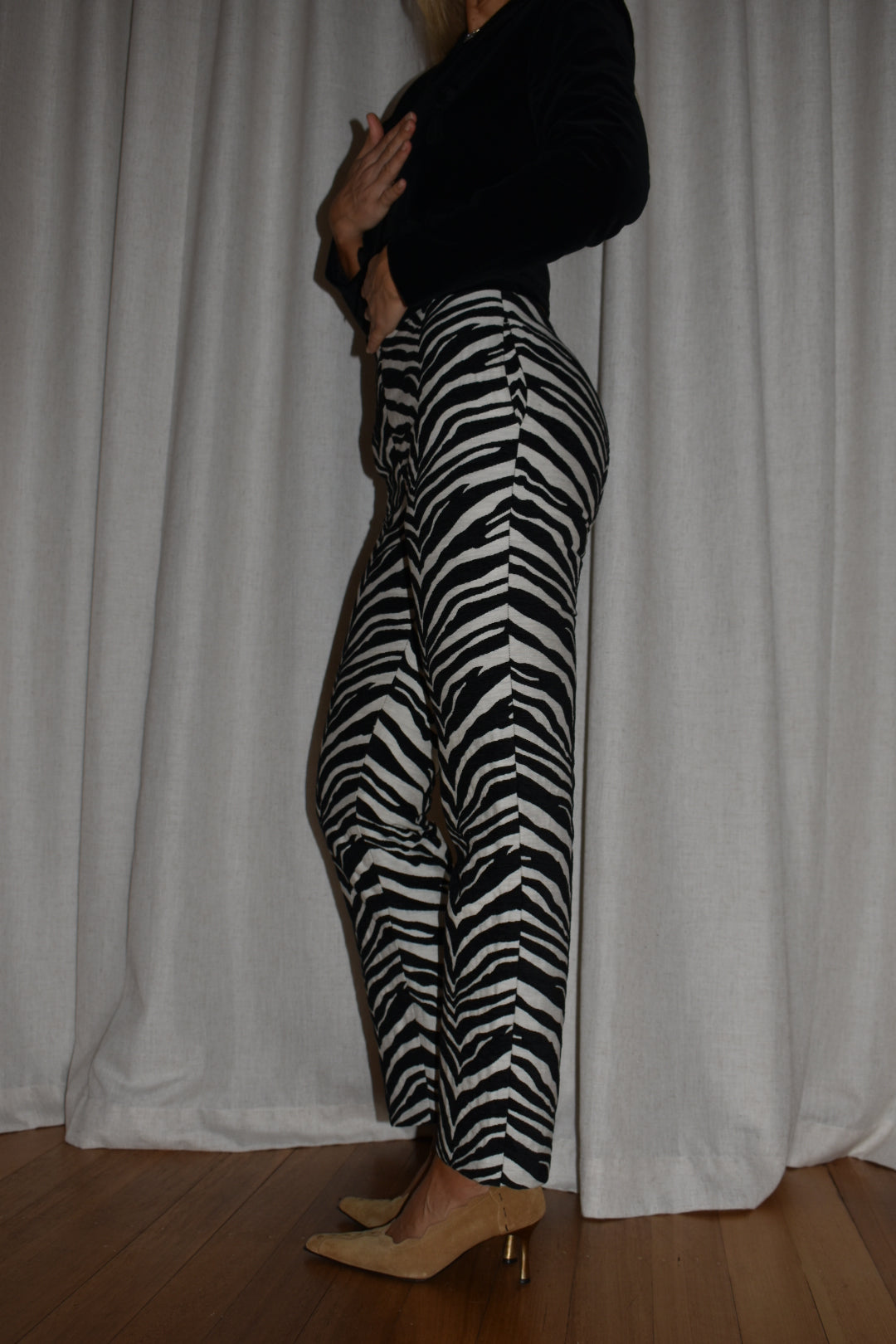 Vintage 2000s Carla Zampatti Zebra Print Structured Straight Leg Trousers