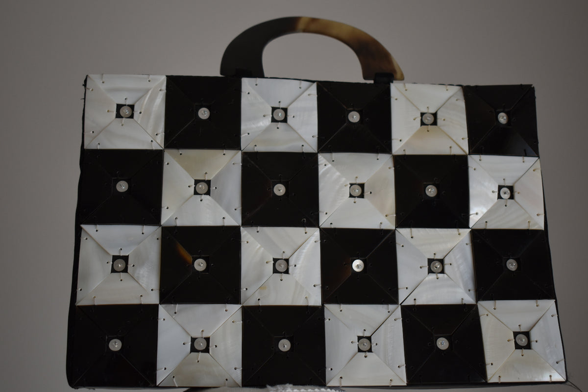 Shell Mosaic Handbag with Horn-Effect Handles