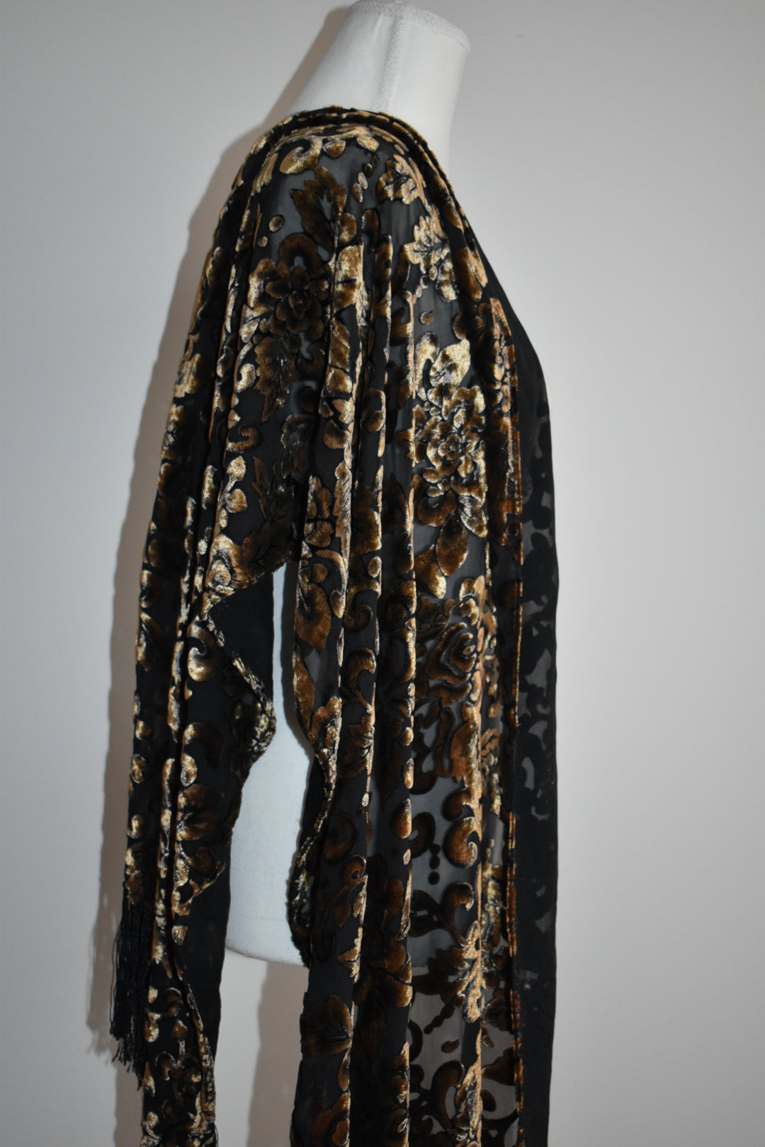 Vintage Burnout Velvet Fringe Evening Scarf