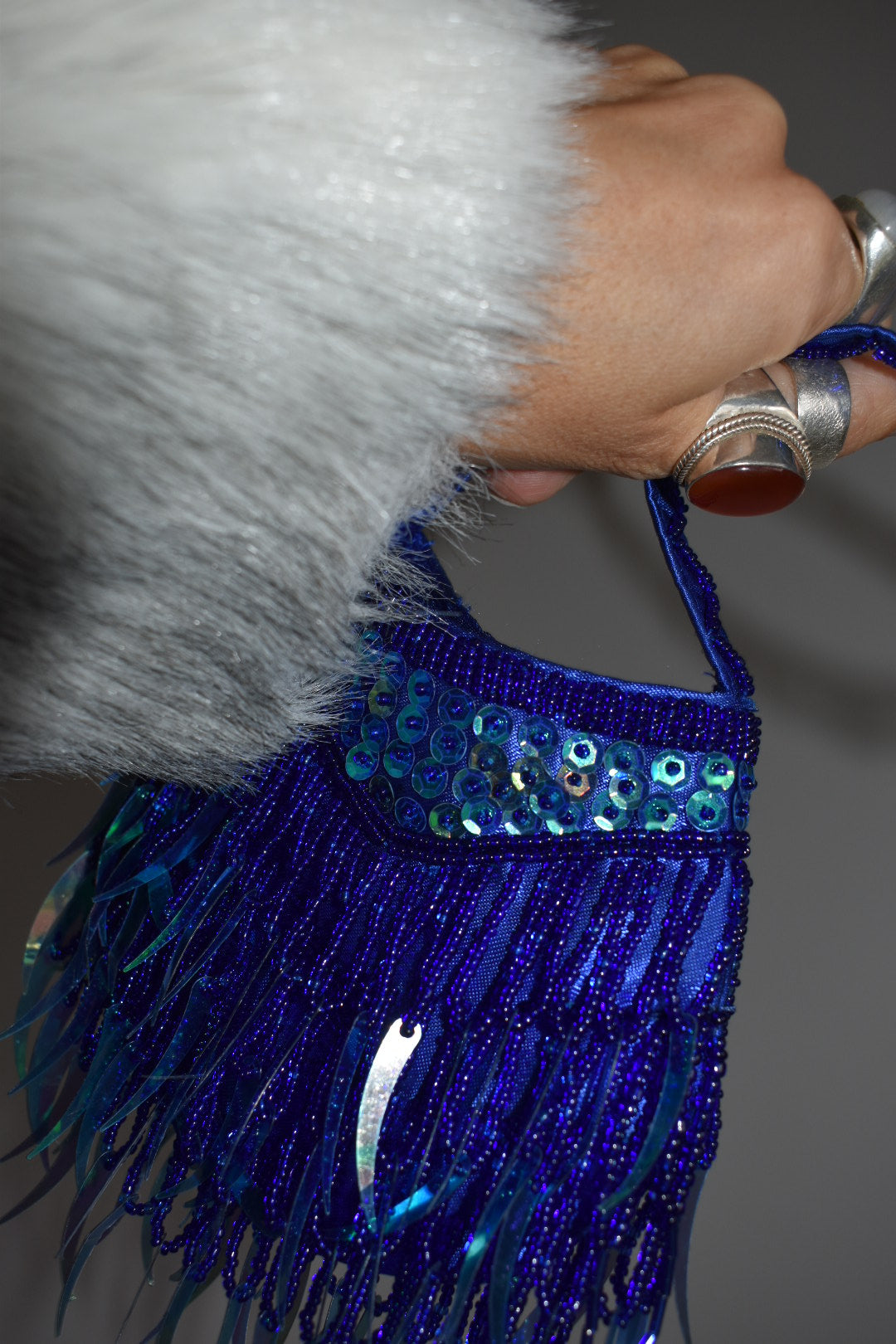 Vintage Y2K Electric Blue Beaded Fringe Mini Evening Bag