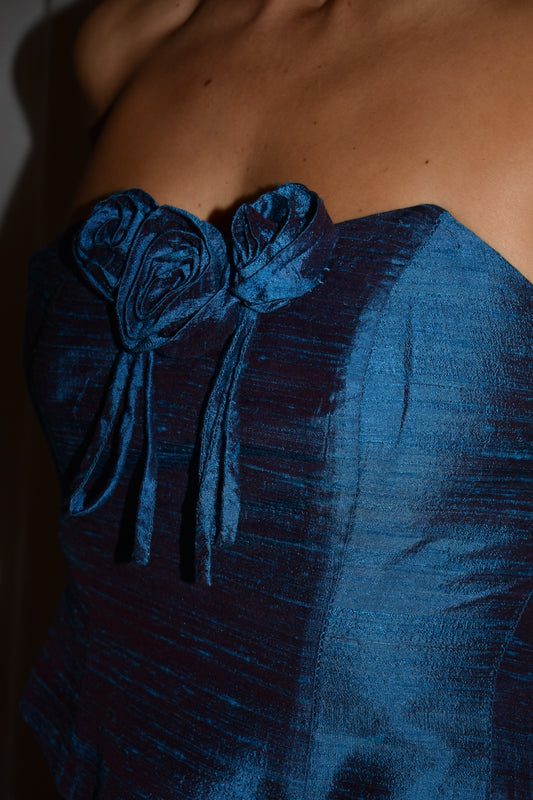 Vintage Ruth Tarvydas Y2K Sapphire Raw Silk Two-Piece Set