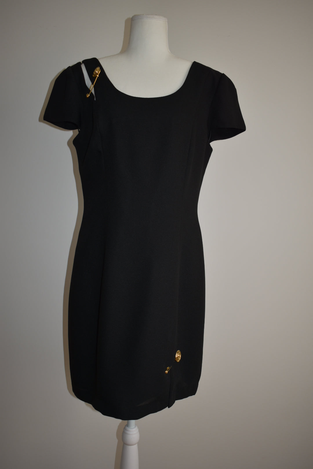 Vintage 1980s Gold Pin Black Dress