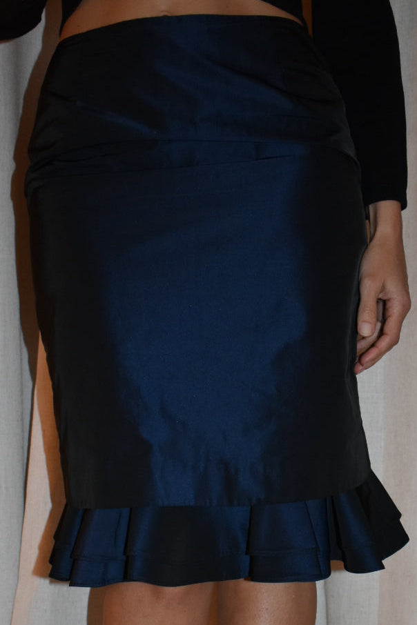 Vintage George Gross Navy Ruffle Hem Skirt