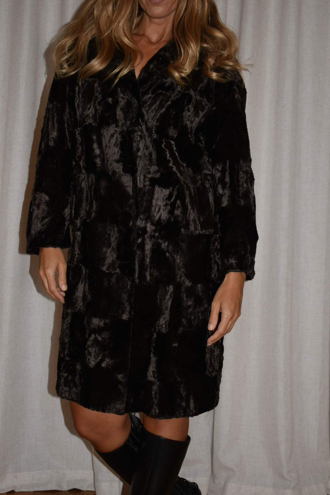 Vintage 1960s Chocolate Crushed Faux Fur Coat