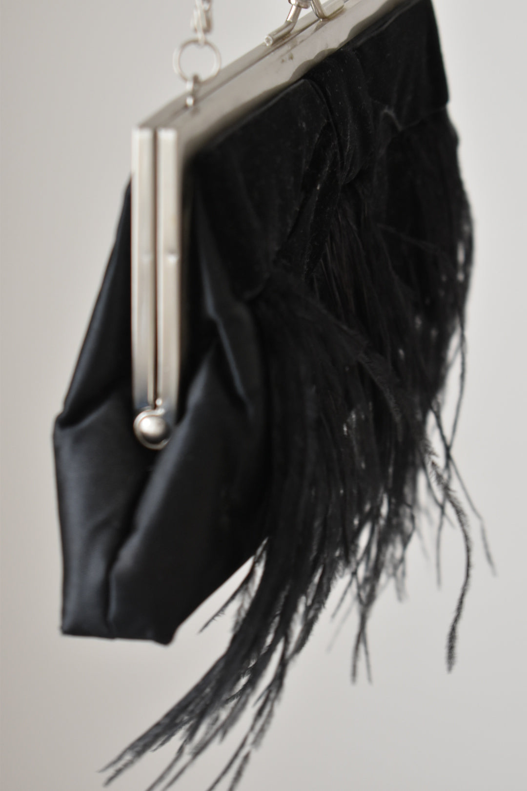 Vintage 2000s Black Velvet Bow Ostrich Feather Evening Bag
