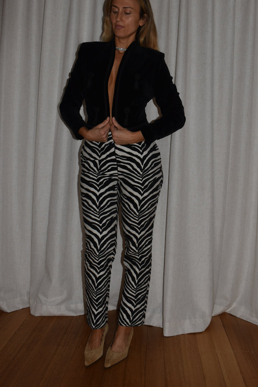 Vintage 2000s Carla Zampatti Zebra Print Structured Straight Leg Trousers