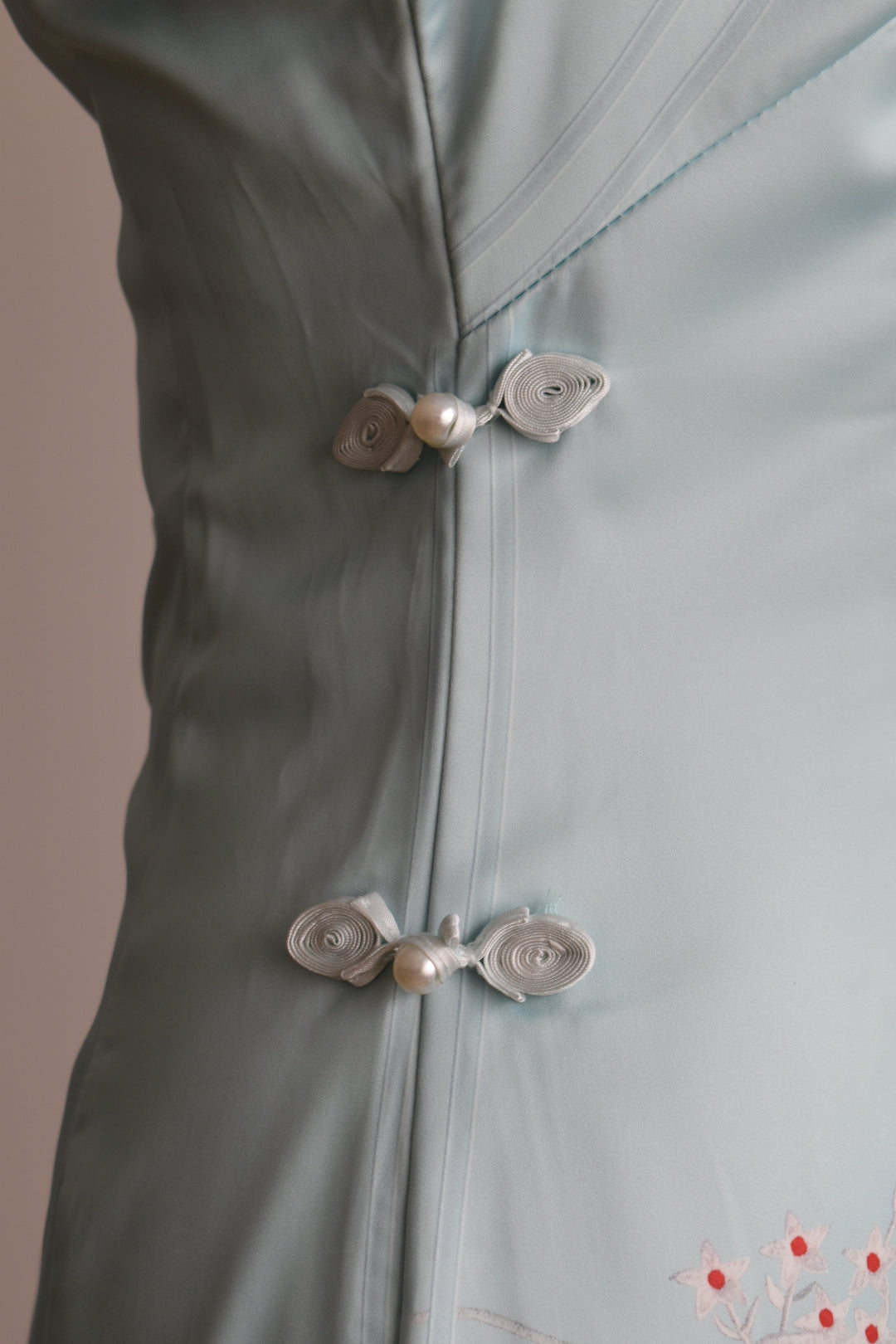 Vintage 2000s Ice Blue Satin Mandarin Collar Dress