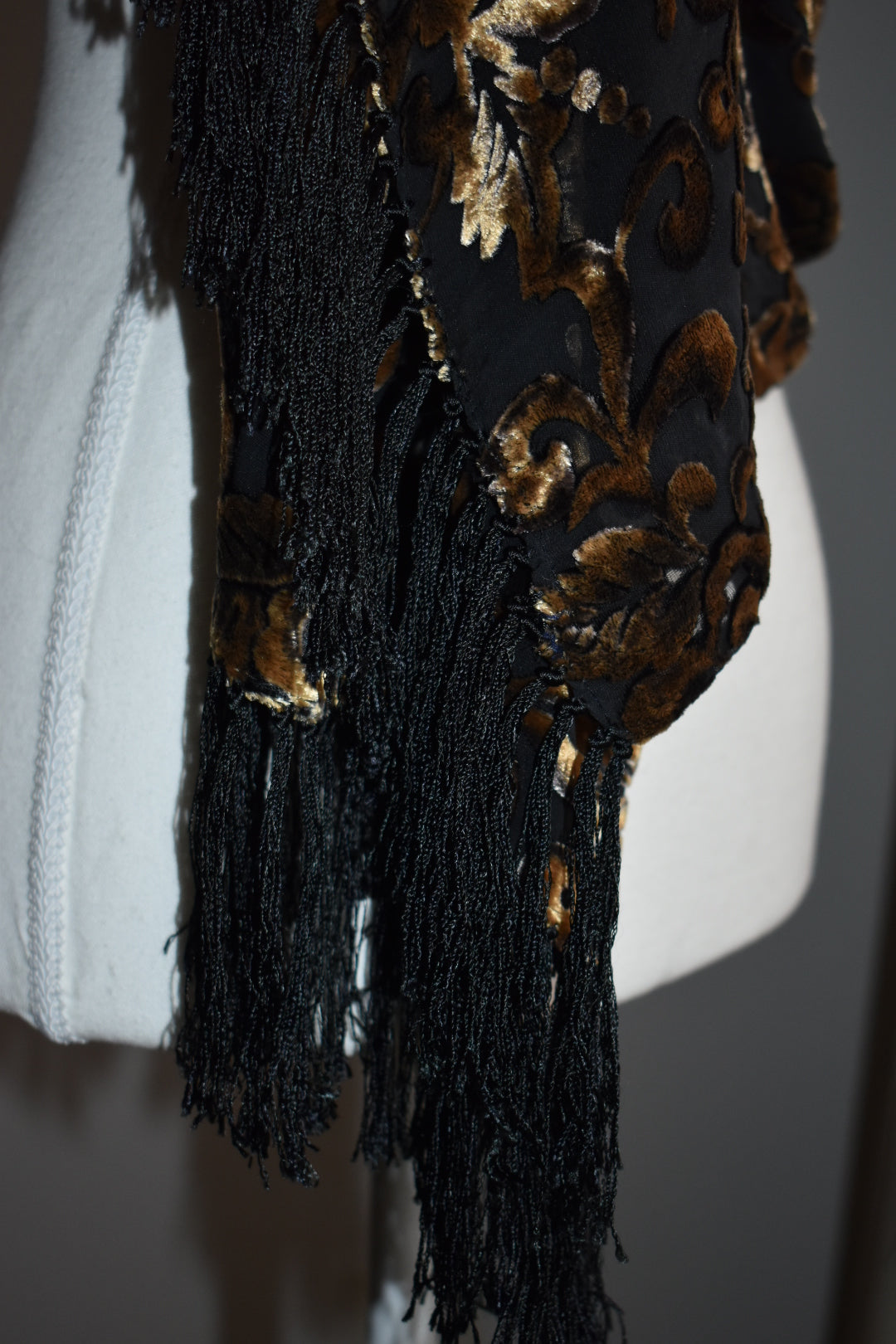Vintage Burnout Velvet Fringe Evening Scarf