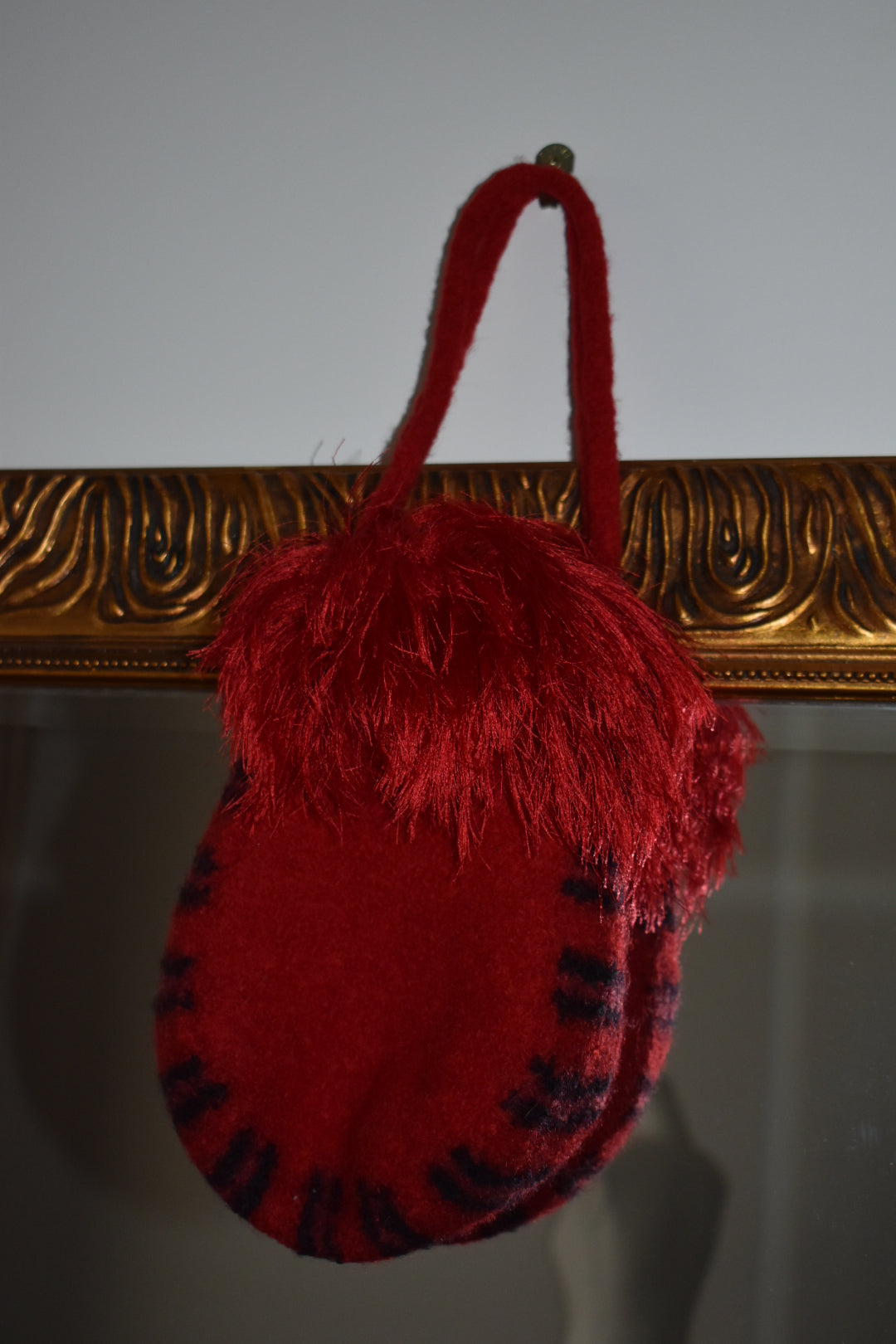 Vintage Y2K Red Felted Wool Fringe Bucket Bag
