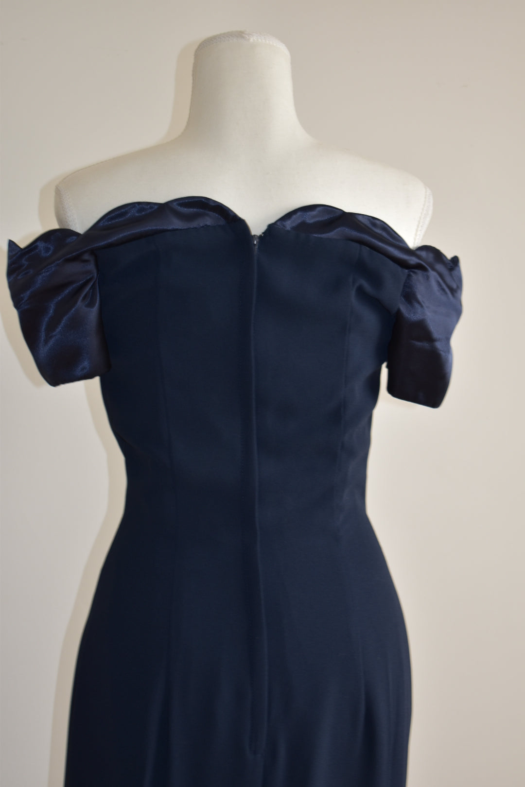 Vintage 1990s Navy Off-Shoulder Bow Gown