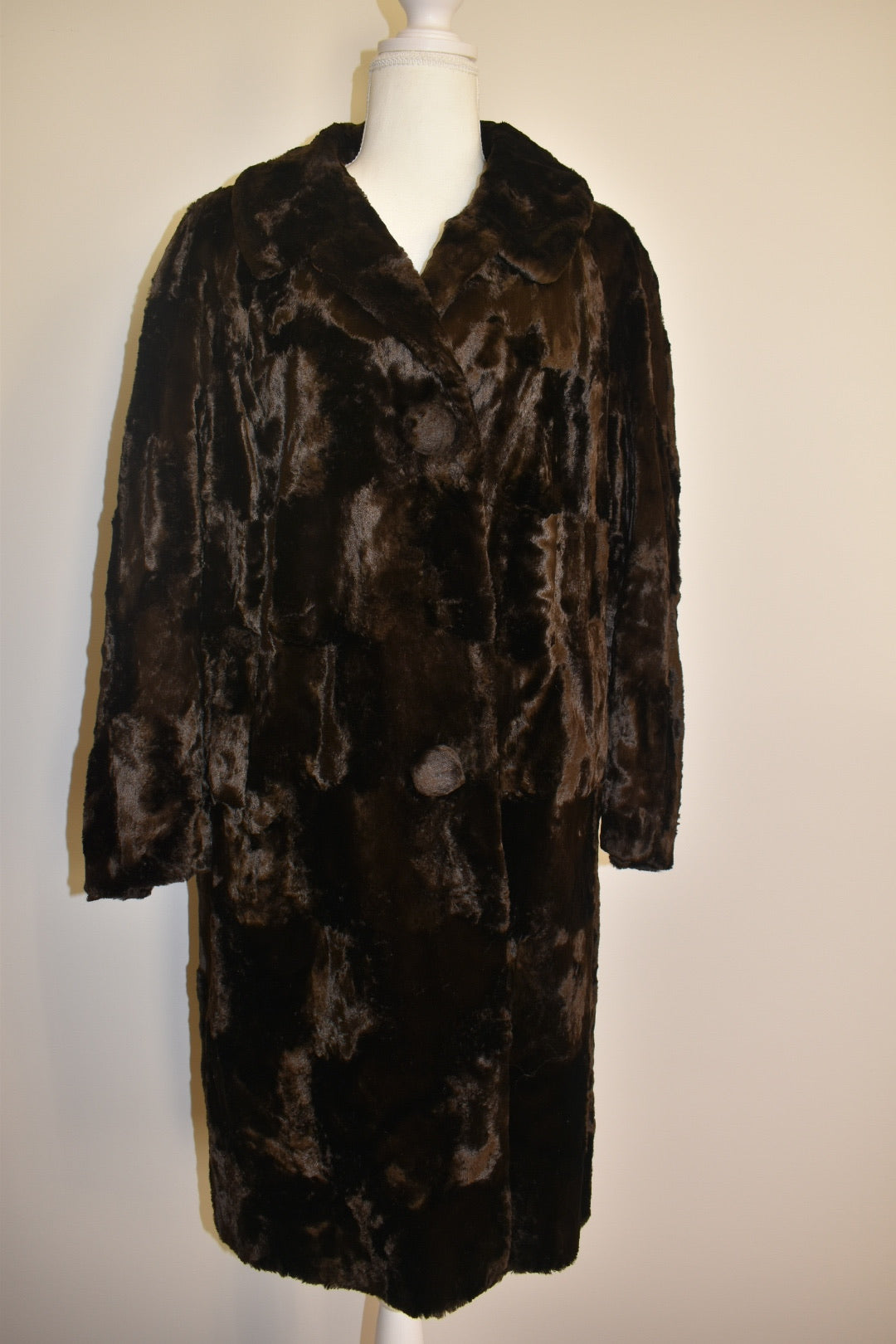 Vintage 1960s Chocolate Crushed Faux Fur Coat