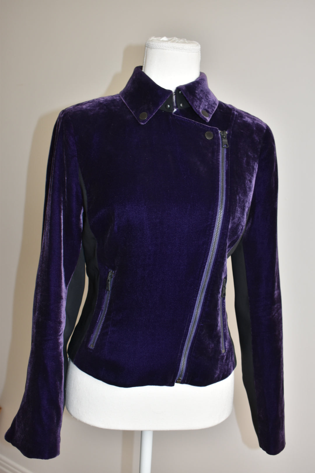 Vintage Armani Exchange Purple Silk Velvet Moto Jacket